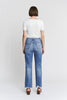 Dark Peacock Blue High Rise Raw Hem Loose Fit Straight Denim Jean | MICA *PREORDER