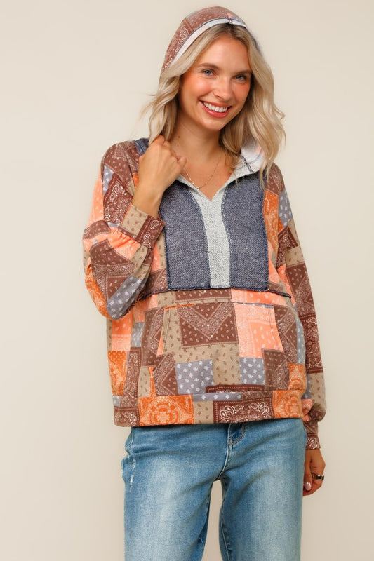 Boho Patchwork Top W/ Hoodie | HAPTICS *NASHVILLE LIVE PREORDER
