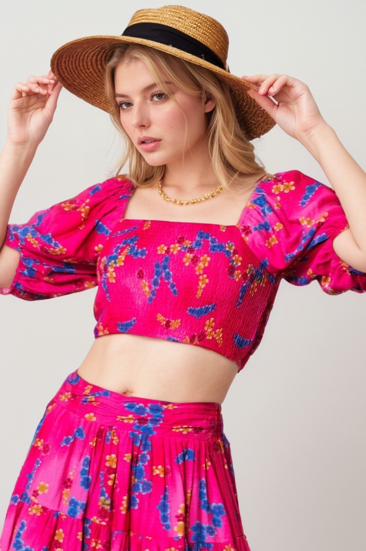 Gulf Breeze Blooms Puff Sleeve Crop Top | DAVI & DANI **30A JANUARY PREORDER