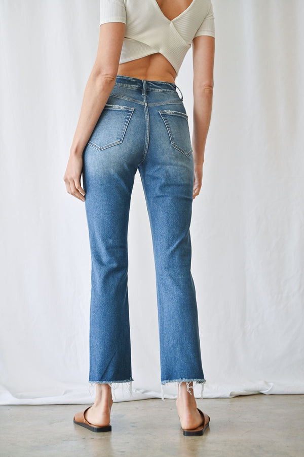 Mica Denim Mid Rise Flare Side Slit MDPF249 - Main Street Boutique