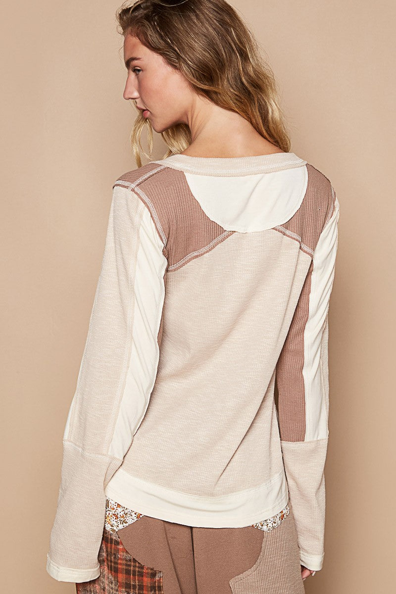 Sweet and Simple Color Contrast Long Sleeve Top | POL