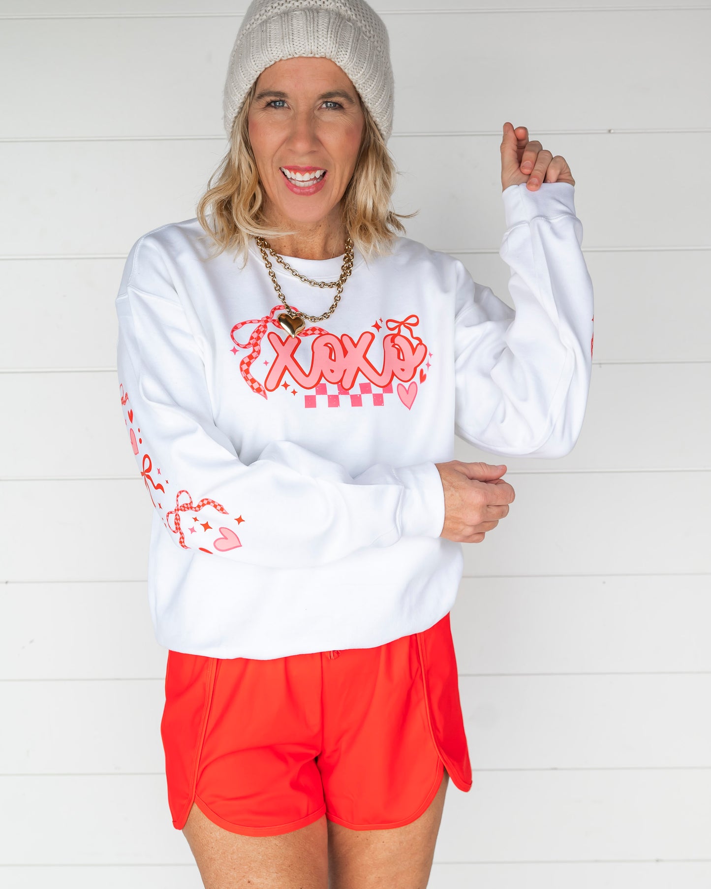 XOXO Heart On Your Sleeve Crewneck Graphic Sweatshirt
