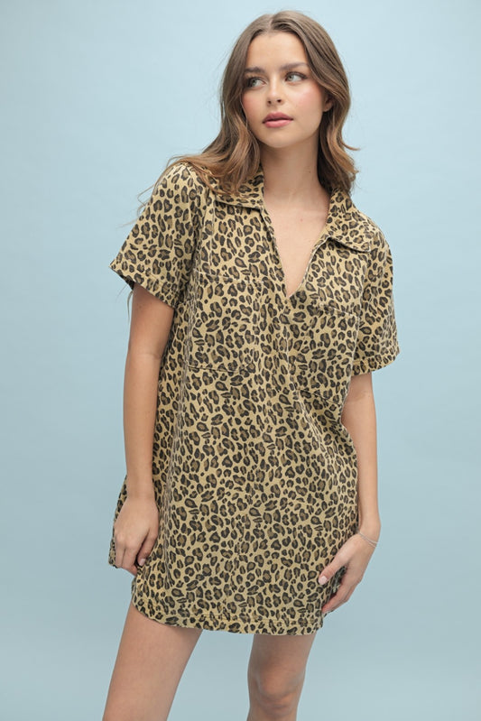 Leopard Denim A-Line Dress