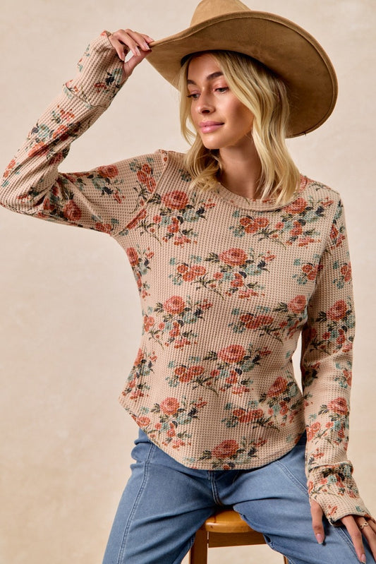 Floral Print Washed Waffle Thermal Top | BIBI *LA LIVE PREORDER