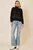 Black Button Up Knit Sweater With Contrast Stripes | COZY CO *30A SEPT PREORDER