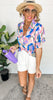 Lavender Leaf Print Short Sleeve Blouse