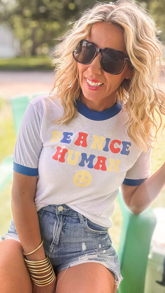 Be a Nice Human Ringer Graphic T-shirt