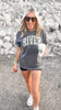 Pepper grey graphic tee with 'River' text in a camo print across the front.