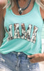 Mama Cow Print Graphic Racerback Tank Top
