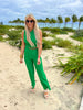 Pine Green Crinkle Textured Cropped Top 2pc Beach Set