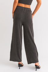 Charcoal Wide Leg Knit Pants - Final Sale
