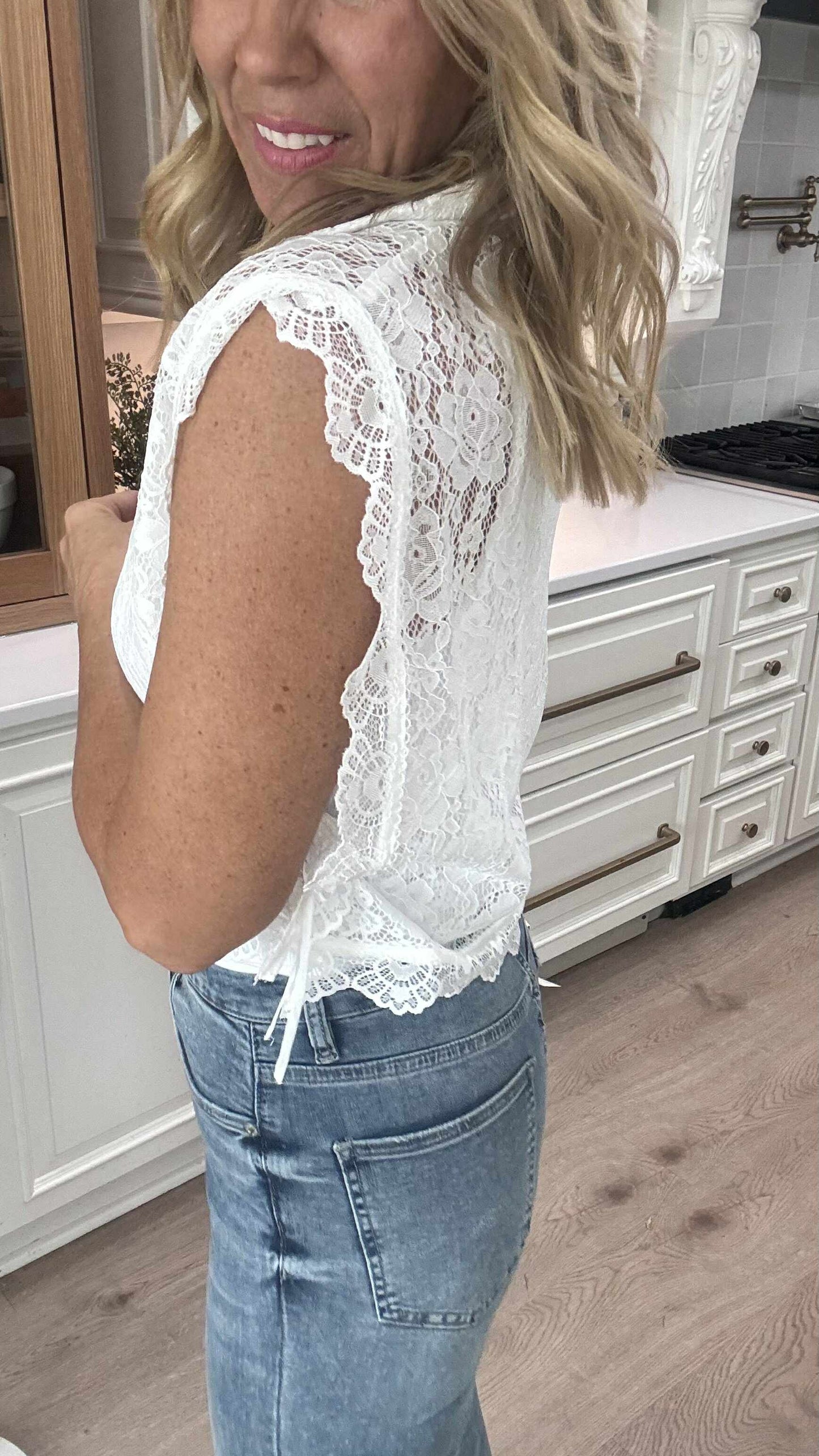 Floral Printed Lace Side Tie Blouse Top - Final Sale
