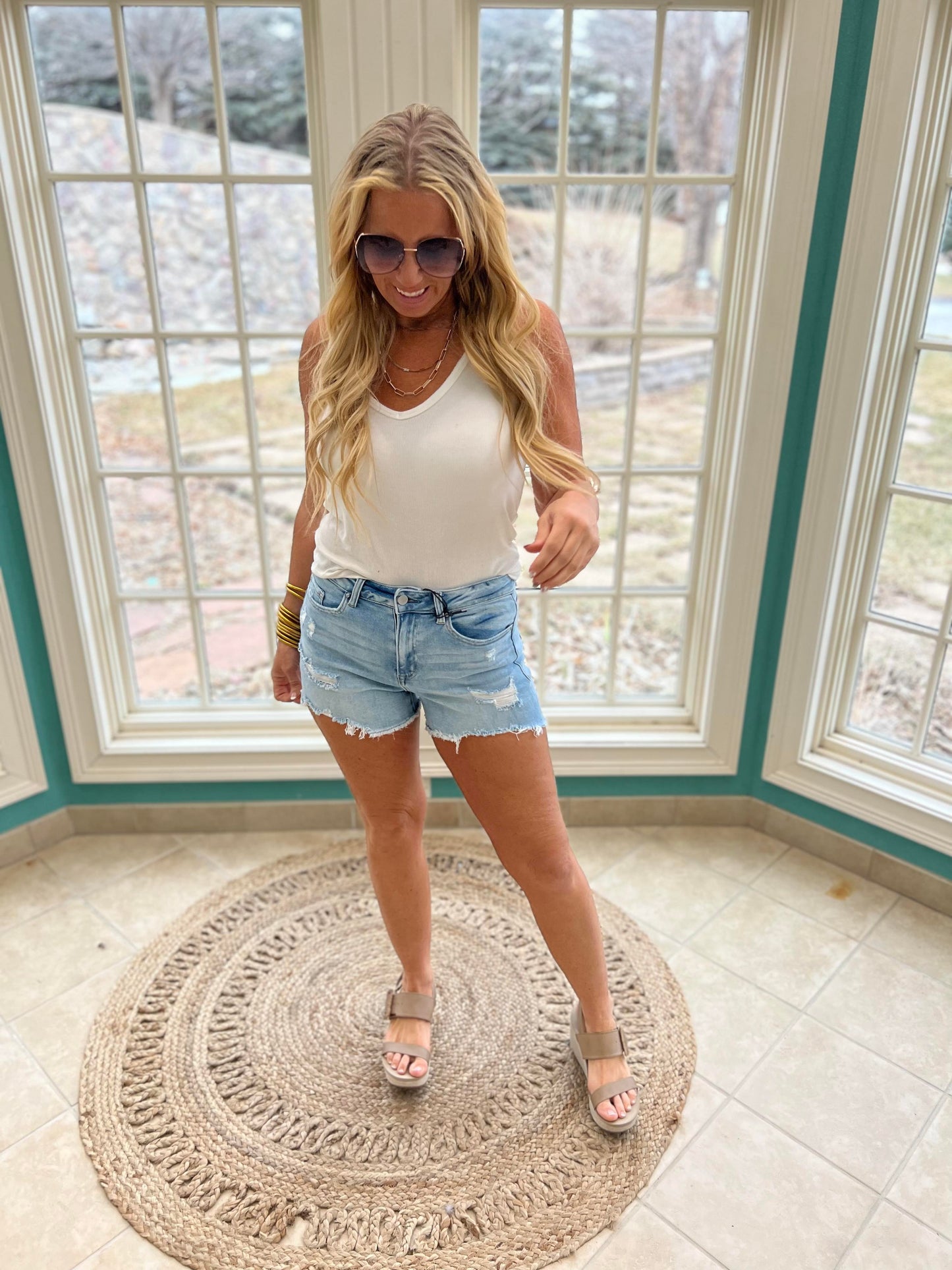 The Jessica High Rise Distressed Denim Short - Mica - Final Sale