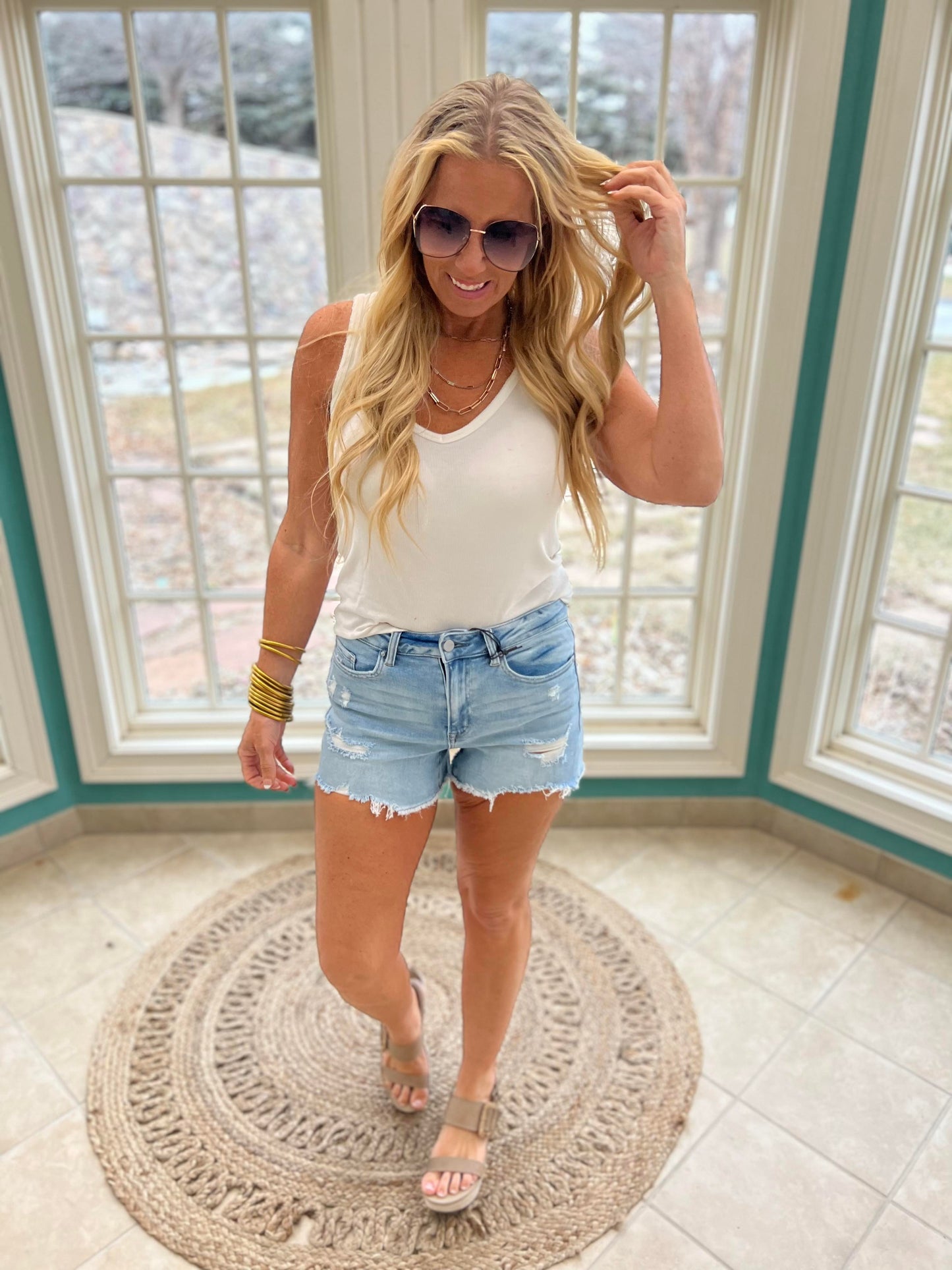 The Jessica High Rise Distressed Denim Short - Mica - Final Sale