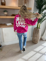 Hot Pink French Terry BE LOVE Graphic Pullover Sweatshirt