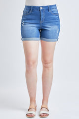 High Rise Cuffed Denim Shorts - Medium Wash | FINAL SALE