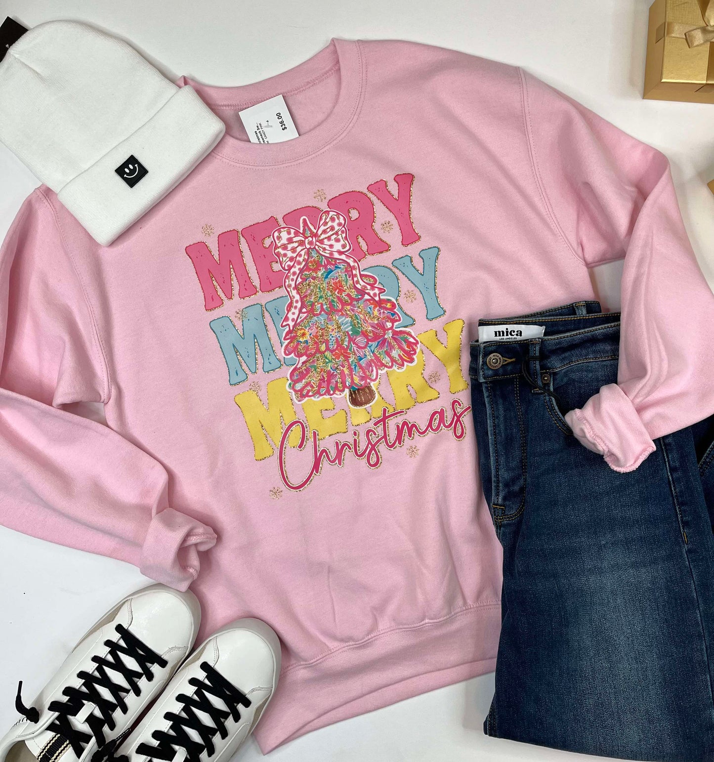 Merry Merry Hawaiian Christmas Tree Holiday Graphic Crewneck Sweatshirt