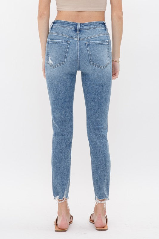 Mid Rise Button Fly Crop Skinny Jeans