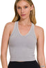 Washed Cropped Racerback V-Neck Tank Top