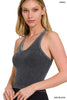 Washed Cropped Racerback V-Neck Tank Top