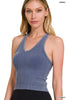 Washed Cropped Racerback V-Neck Tank Top