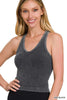 Washed Cropped Racerback V-Neck Tank Top