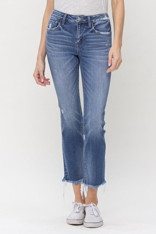 Mid Rise Straight Crop Denim Jeans - Flying Monkey