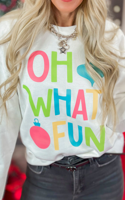 Oh What Fun Colorpop Graphic Crewneck Sweatshirt - Final Sale