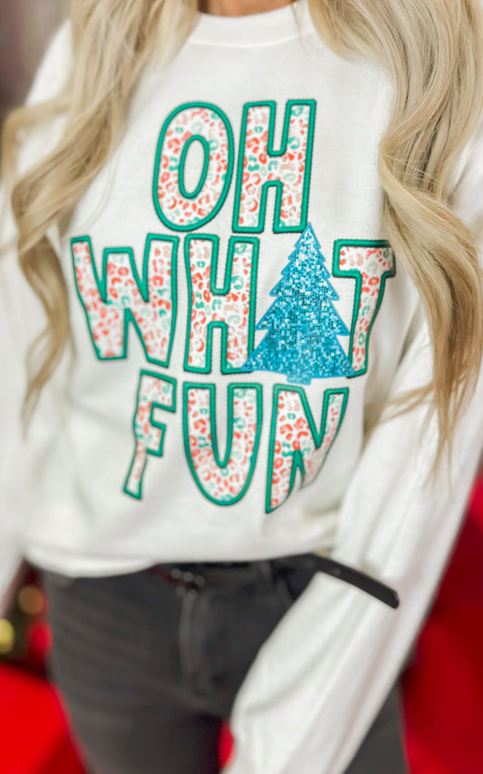 Oh What Fun Leopard Graphic Crewneck Sweatshirt