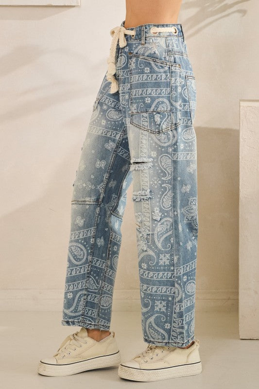 Washed Paisley Patch Print Denim | OLI & HALI - DEAL