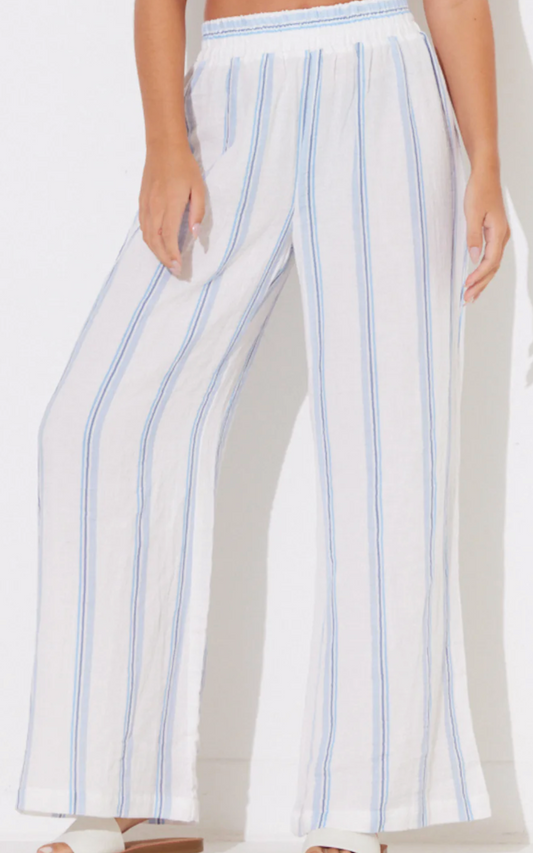 BLUE VERTICAL STRIPE GAUZE WIDE LEG PANT | FINAL SALE