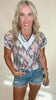 Pink Camo Short Sleeve V-Neck Top