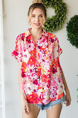 Floral Print Collared Button-Up Top - Final Sale