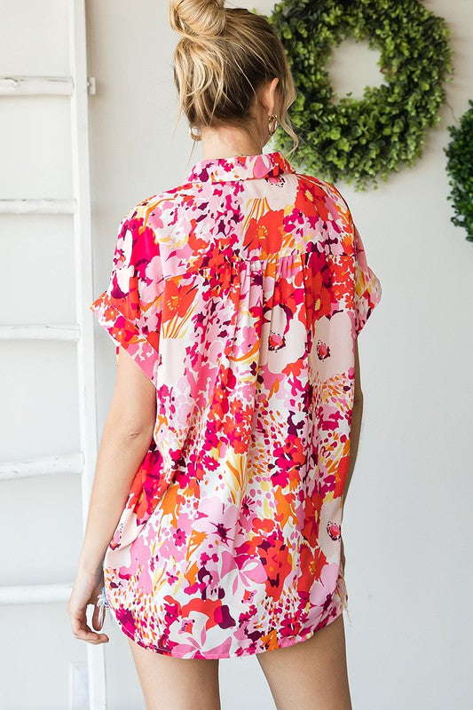 Floral Print Collared Button-Up Top - Final Sale