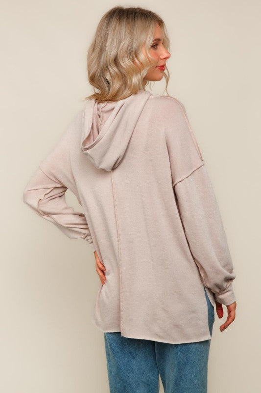Wide Neck Pullover Sweater Top w/ Hoodie (2 COLORS) | HAPTICS