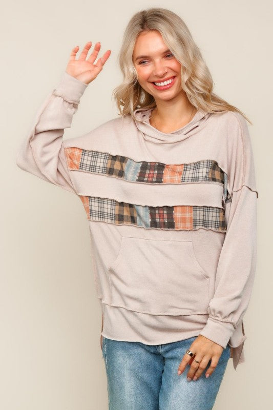 Wide Neck Pullover Sweater Top w/ Hoodie (2 COLORS) | HAPTICS