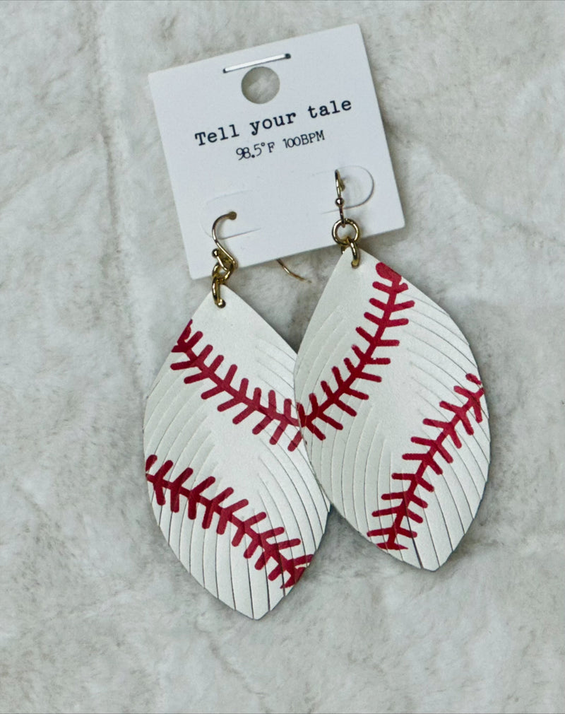 Baseball Faux Leather Feather Earrings