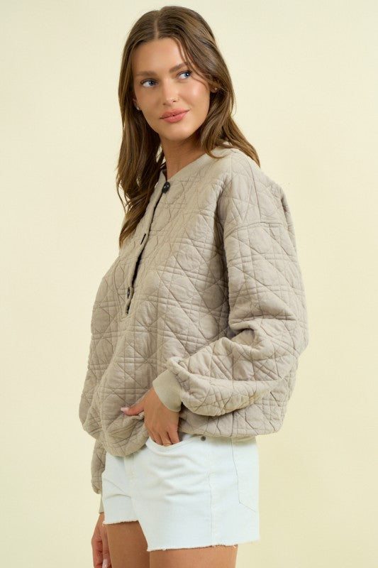 Quilted Jersey Button Front Sweatshirt