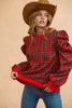 Christmas Plaid Puffed Shoulder Top (2 COLORS) | LOVLOV *LA LIVE PREORDER **