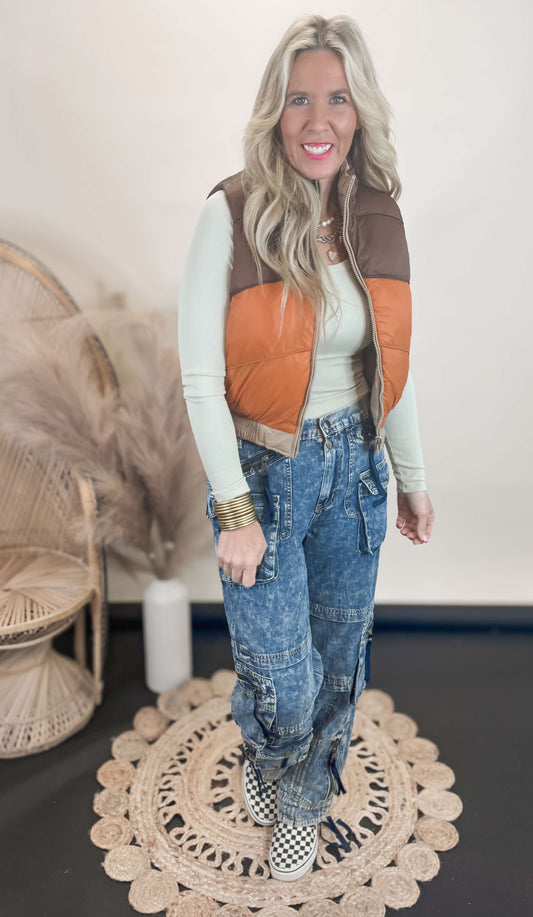 Mocha Reversible Cropped Puffer Vest