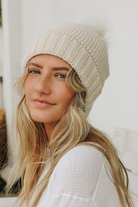 Knitted Pom Pom Beanie** - Final Sale