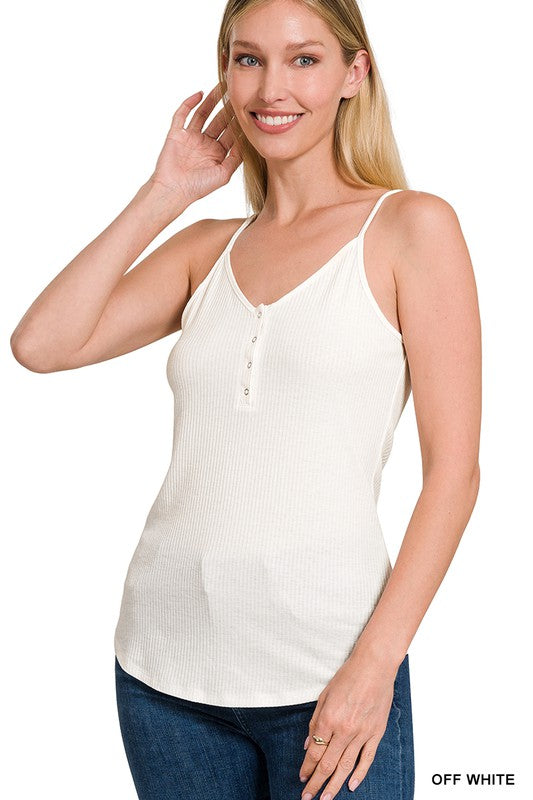 RIBBED SNAP BUTTON CLOSURE CAMI TANK TOP