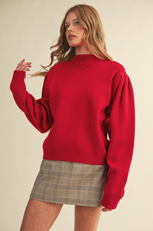 Zig Zag Ribbed Knit Mock Neck Sweater
