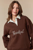 Thankful Embroidery Detail Fleece Sweatshirt | PEACH LOVE