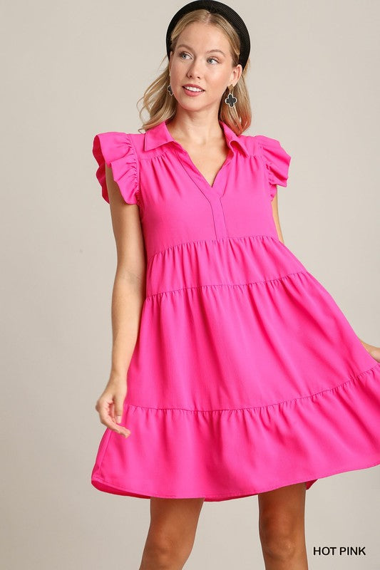 Tiered Short Dress w/ Flutter Sleeve  | Umgee