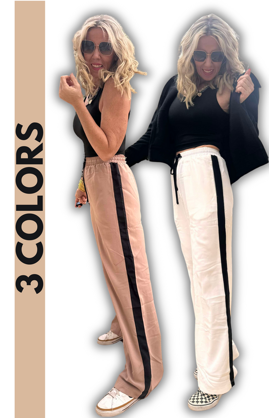 Track & Flare Striped Wide Leg Pants**