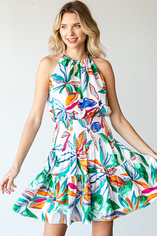 Bright Floral Halter Dress