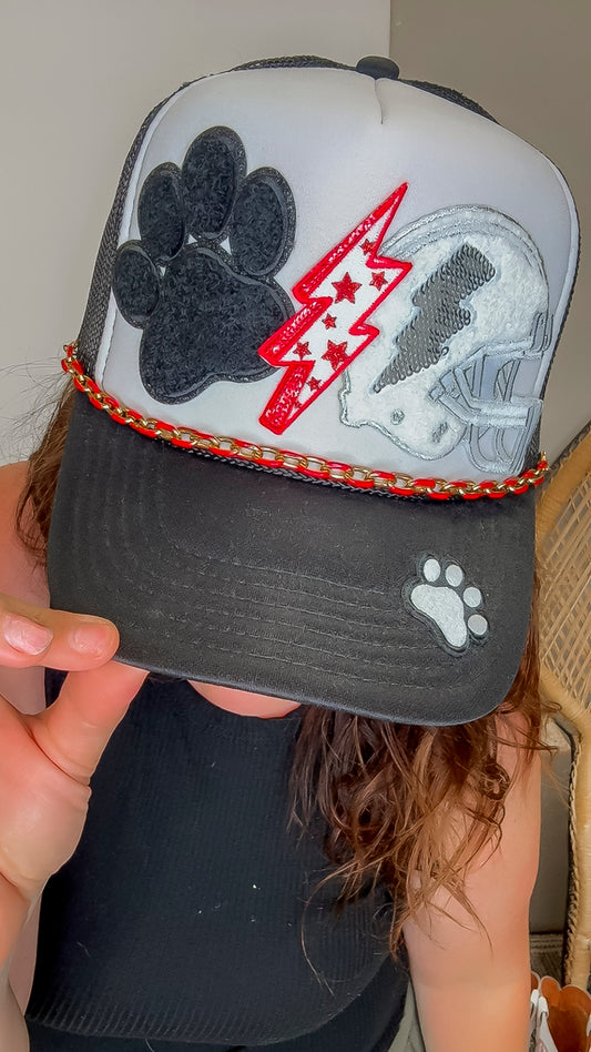 Sara's Custom Black Bulldog Football w/ Chain Trucker Hat