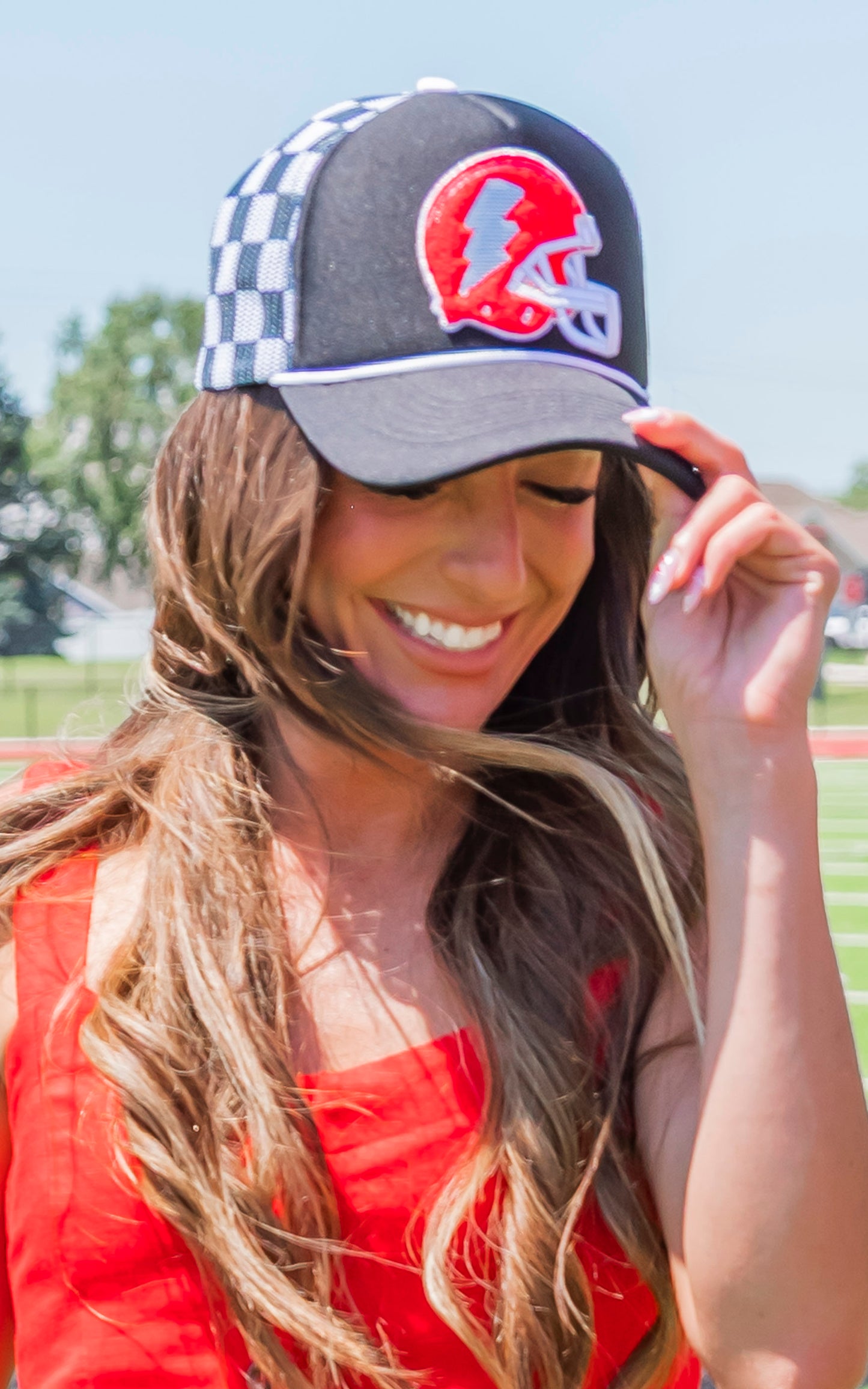 Sara's Custom Checkered Black Football Trucker Hat