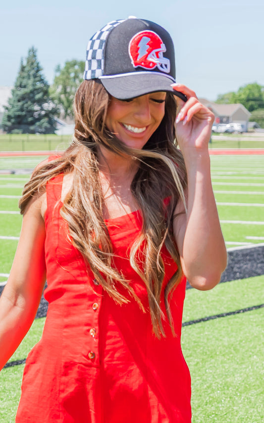 Sara's Custom Checkered Black Football Trucker Hat